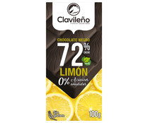 Chocolate negro y limón 72% con Estevia CLAVILEÑO 100 g.