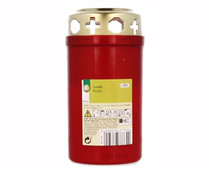 Vela cementerio de color rojo con tapa, PRODUCTO ECONÓMICO ALCAMPO.