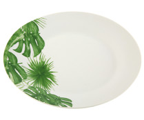 Plato llano redondo de porcelana modelo New Leaves con lateral decorado de hojas, 27cm., VERSA.