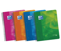 Cuaderno A4 con cuadrícula 5mm con espiral microperforado, tapas de plástico,120 hojas con 4 recuadros de color y tres separadores extraíbles, OXFORD
