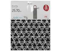 Bolsa para pan 100% algodón, 30x70cm., diseño estampado triángulos, ACTUEL. Bolsa para pan 100% algodón, 30x70cm., diseño estampado triángulos, ACTUEL.