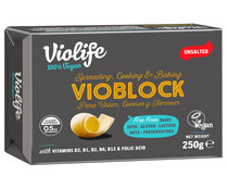 Pastilla de margarina 100% vegetal sin sal y con un 79% materia grasa vegetal VIOLIFE 250 g.