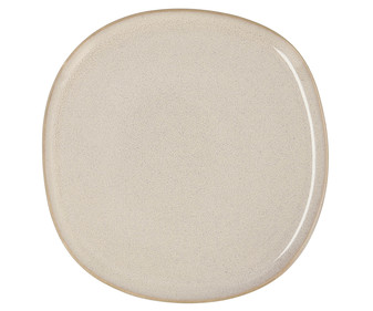 Plato llano irregular fabricado en gres, 20,2x19,7 cm, color blanco, Ikonik BIDASOA.