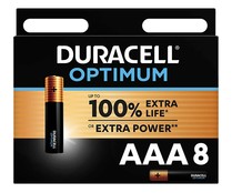 Pack de 8 pilas alcalinas AAA, LR03, 1,5V, DURACELL Optimum.