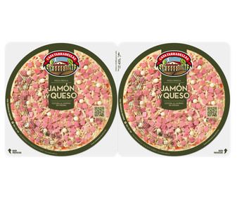Pizzas frescas de jamón y queso cocidas al horno de piedra CASA TARRADELLAS 2 x 220 g. Pizzas frescas de jamón y queso cocidas al horno de piedra CASA TARRADELLAS 2 x 220 g.