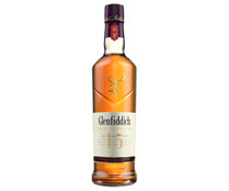 Whisky single malt, destilado, envejecido (15 años) y embotellado en Escocia GLENFIDDICH botella de 70 cl.