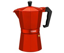 Cafetera italiana de 6 tazas fabricada en aluminio color rojo fresa, apta para vitrocerámicas MONIX 1 unidad.