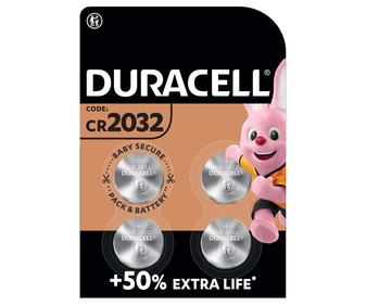 Pack de 4 pilas de botón de litio CR2032, 3V, DURACELL.