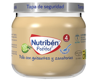 Potitos® de pollo con verduras (guisantes y zanahorias), a partir de 4 meses NUTRIBÉN Introducción 120 g.