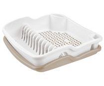 Escurreplatos con bandeja, 39x39cm., color blanco y beige, ACTUEL.