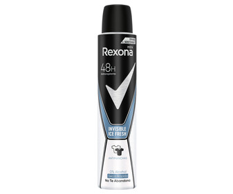 Desodorante en spray para hombre, con protección anti manchas y sin alcohol REXONA Men Invisible ice fresh 200 ml. Desodorante en spray para hombre, con protección anti manchas y sin alcohol REXONA Men Invisible ice fresh 200 ml.