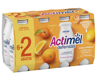Leche fermentada con Lcasei y frutos cítricos ACTIMEL de Danone 8 x 100 g. Leche fermentada con Lcasei y frutos cítricos ACTIMEL de Danone 8 x 100 g.