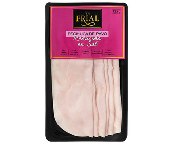 Pechuga de pavo reducida en sal y cortada en finas lonchas FRIAL 125 g. Pechuga de pavo reducida en sal y cortada en finas lonchas FRIAL 125 g.