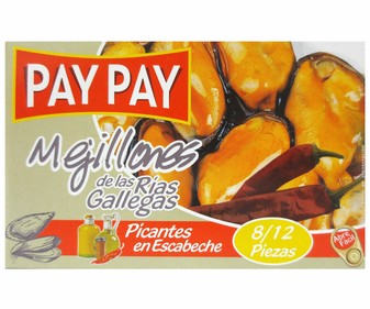 Mejillones picantes 8/12 Piezas PAY PAY 70 g. Mejillones picantes 8/12 Piezas PAY PAY 70 g.