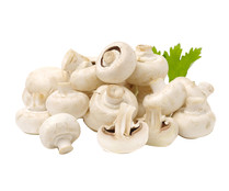 Champiñones con pie cortado barqueta de 250 g.