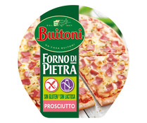 Pizza congelada de jamón, elaborada sin gluten y sin lactosa BUITONI Forno di piedra 365 g.