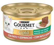 Comida para gatos adultos a base de mousse de pavo y espinacas GOURMET tarrina 85 g.