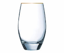 Vaso de vidrio con filo dorado, 0,48 litros de capacidad, ACTUEL.