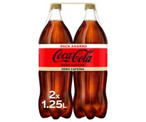 Refresco de cola Zero sin azúcar y sin cafeína COCA COLA pack 2 botellas de 1,25 L.