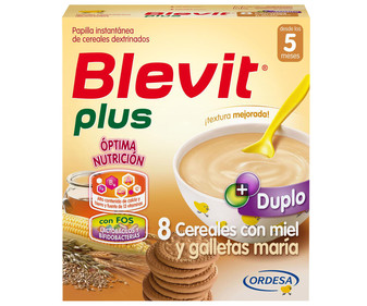 Papilla en polvo de 8 cereales con miel y galleta maría a partir de 5 meses BLEVIT Plus 600 g.