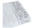 Toalla de baño100% algodón color blanco con cenefa de flores grises, 500g/m² ACTUEL.