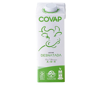 Leche desnatada de vaca, de origen español COVAP 1 l. Leche desnatada de vaca, de origen español COVAP 1 l.