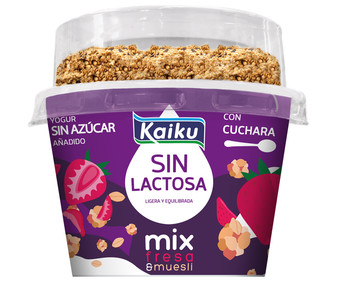 Yogur de fresa con muesli, sin lactosa y sin azúcares añadidos KAIKU 132 g. Yogur de fresa con muesli, sin lactosa y sin azúcares añadidos KAIKU 132 g.