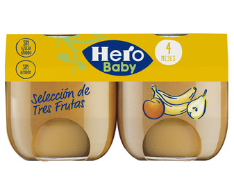 Tarrito de frutas (melocotón, plátano y pera), a partir de 4 meses HERO BABY 2 x 120 g. Tarrito de frutas (melocotón, plátano y pera), a partir de 4 meses HERO BABY 2 x 120 g.