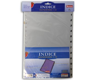 Índice numérico 1-12 12 unidades Índice numérico 1-12 12 unidades