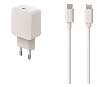 Cargador USB tipo-C + cable tipo-C a Apple Lighting QILIVE, 20W, 3A, longitud 1,2m. Cargador USB tipo-C + cable tipo-C a Apple Lighting QILIVE, 20W, 3A, longitud 1,2m.
