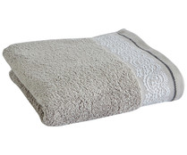 Toalla de lavabo 100% algodón color gris con cenefa jacquard imitación encaje, 500g/m² ACTUEL.