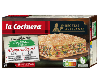 Lasaña de pasta fresca con hojas de espinacas, 8 verduras y champiñones LA COCINERA Recetas artesanas 500 g. Lasaña de pasta fresca con hojas de espinacas, 8 verduras y champiñones LA COCINERA Recetas artesanas 500 g.