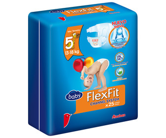 Pañales talla 5, para niños de 12 a 18 kilogramos ALCAMPO BABY Flexfit 25 uds. Pañales talla 5, para niños de 12 a 18 kilogramos ALCAMPO BABY Flexfit 25 uds.