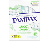 Tampones super con aplicador, núcleo y capa superior de algodón 100% ecológico TAMPAX Cotton protection 16 uds