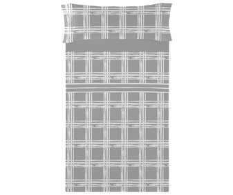Juego de sábanas de franela 100% algodón para cama de 90cm., diseño cuadros en tonos grises, TEXTIL HOGAR. Juego de sábanas de franela 100% algodón para cama de 90cm., diseño cuadros en tonos grises, TEXTIL HOGAR.