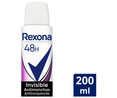 Desodorante  en spray para mujer, antitranspirante 48 horas, efecto invisible REXONA Invisible 200 ml.