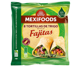 Tortillas de trigo MEXIFOODS FAJITAS 8 uds.320 g. Tortillas de trigo MEXIFOODS FAJITAS 8 uds.320 g.