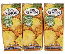 Zumo exprimido de piña y uva sin pulpa DON SIMON pack 3 brik x 20 cl.