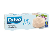 Atún claro al natural sin aceite con contenido reducido en sal CALVO lata 56 g. pack de 3 uds.
