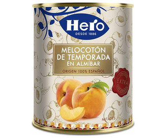 Melocotón de temporada en almíbar, mitades HERO 240 g. Melocotón de temporada en almíbar, mitades HERO 240 g.