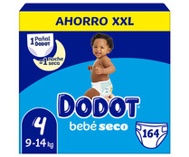 Pañales talla 4, para niños de 9 a 14 kilogramos DODOT Bebé-seco 164 uds.