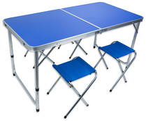 Set de mesa 120x60cm plegable y 4 sillas para camping, SAICA.