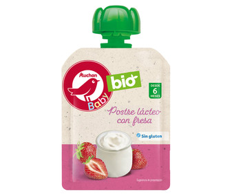 Bolsita de postre lácteo ecológico con fresa, a partir de 6 meses ALCAMPO BABY ECOLÓGICO 90 G. Bolsita de postre lácteo ecológico con fresa, a partir de 6 meses ALCAMPO BABY ECOLÓGICO 90 G.
