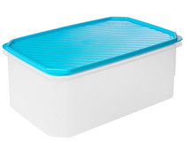 Recipiente cuadrado de plástico transparente con tapa color azul, 4.7 litros TATAY.