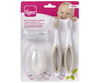 Cepillo dientes dedo silicona (+3 Meses), Cepillo dientes aprendizaje (+ 6 Meses), Cepillo dientes (+12 Meses), TIGEX. Cepillo dientes dedo silicona (+3 Meses), Cepillo dientes aprendizaje (+ 6 Meses), Cepillo dientes (+12 Meses), TIGEX.