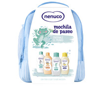 Mochila de paseo de color azul, con bolsillo lateral y doble cremallera NENUCO.