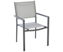 Silla de jardín apilable de acero con asiento y respaldo textil color gris, GARDEN STAR ALCAMPO.