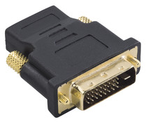 Adaptador QILIVE de DVI macho a HDMI hembra, terminales dorados, color negro.