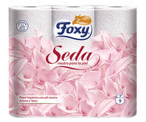 Papel higiénico con ph neutro y aroma a talco FOXY Seda 9 uds.