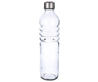 Botella de vidrio con relieve y tapón de rosca metálico, 1,25 litros QUID. Botella de vidrio con relieve y tapón de rosca metálico, 1,25 litros QUID.